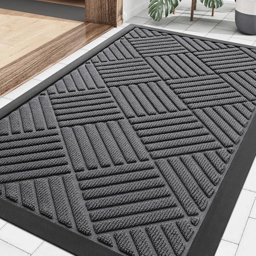 Smiry Front Door Mat Outside Entrance, Heavy Duty Outdoor Indoor Natural Rubber Doormat, Non Slip, Trap Dirt and Moisture, Easy Clean, Low Profile Patio Porch Entryway Mat, 29.5x17