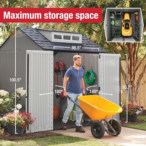 Rubbermaid Resin Outdoor Storage Shed With Floor (7 x 7 Ft) Weather Resistant Gray Organization for Home/Backyard/Garden Tools/Lawn Mower/Bike Storage/Pool Supplies thumbnail 2
