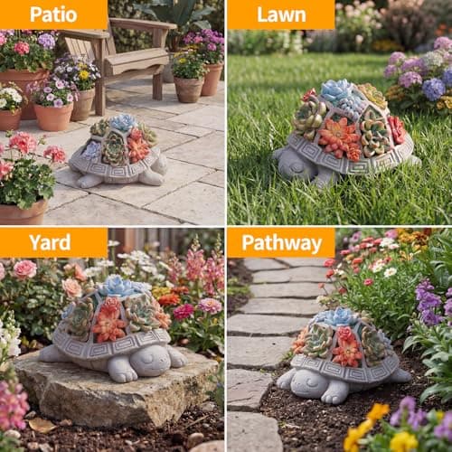 Snclriao Solar Turtle Garden Decor Outdoor Statue, 7 Succulent LED Lights thumbnail 6