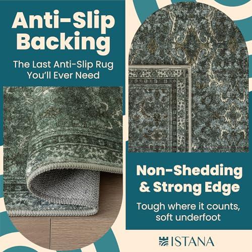 Istana 5x7 Area Rug - Dark Green Rugs for Living Room 5x7 - Foldable Rugs for Bedroom - Stain Resistant Washable Rug - Eco-Friendly Boho Area Rugs - Easy to Clean Living Room Rug thumbnail 4