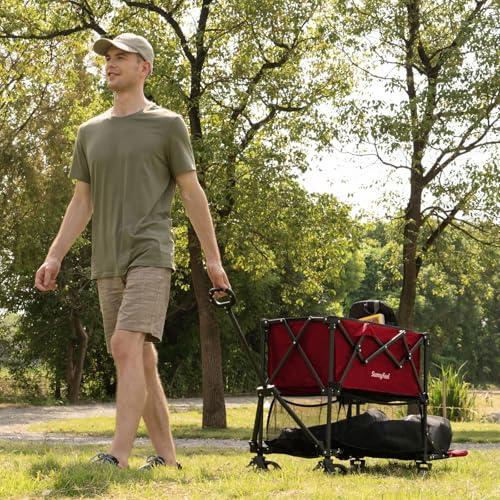 SUNNYFEEL Lightweight 47''L Double Decker Wagon for Sport, 270L Collapsible Wagon Cart,331lbs Collapsible Outdoor Utility Wagon Cart for Shopping Garden Camping,Red-Lightweight thumbnail 7
