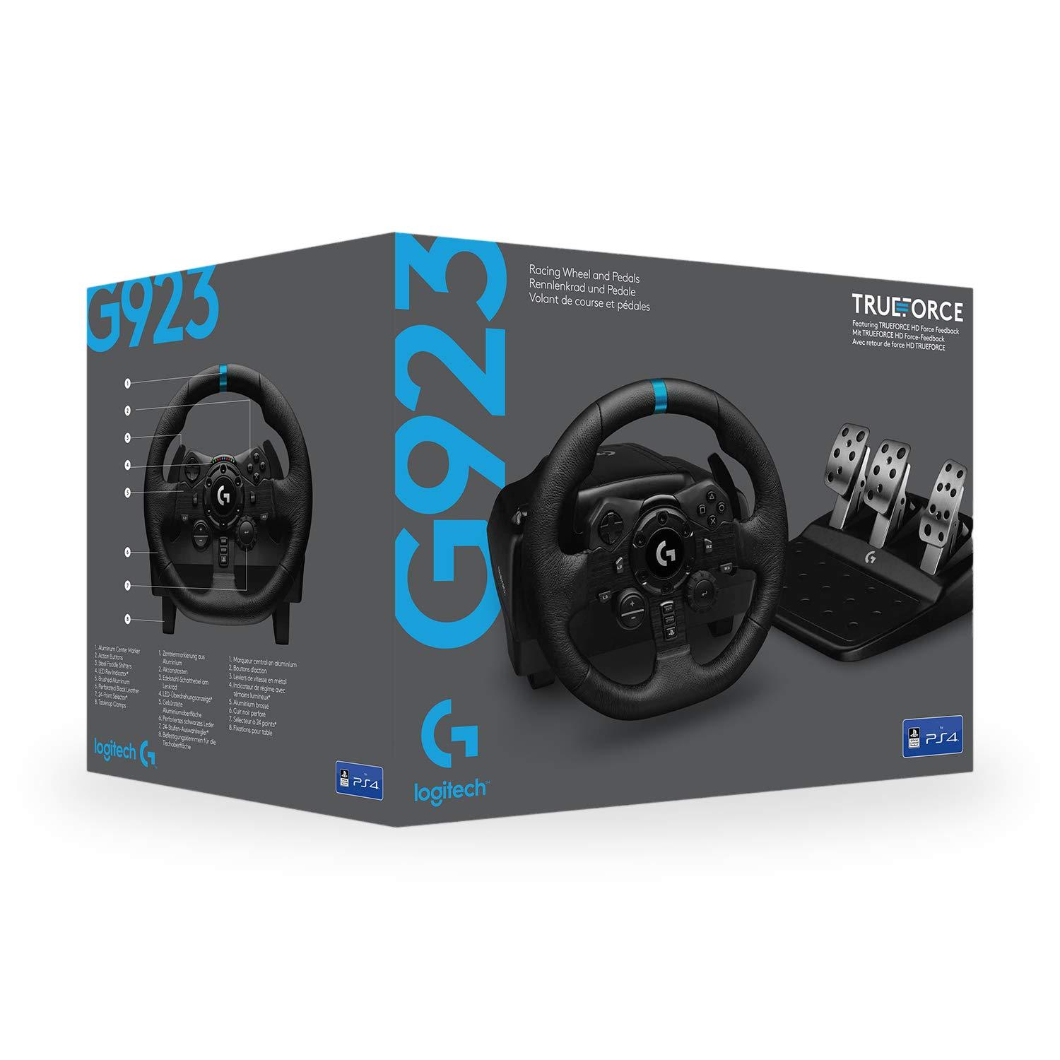 Logitech G923 Racing Wheel and Pedals, TRUEFORCE up to 1000 Hz Force Feedback, Gaming Steering Wheel PS5, PS4, PC, Mac, Genuine Leather