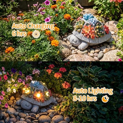 Snclriao Solar Turtle Garden Decor Outdoor Statue, 7 Succulent LED Lights thumbnail 4