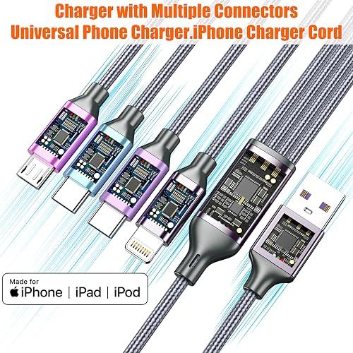 Multi Charging Cable 4ft 2Pack, Doub Tyep-C 4 in 1 Charging cable Nylon Braided Lightning iPhone Charger,Universal Charger Phone Cord With Type-C,Micro USB,IP Port for iPhone17-5/A thumbnail 4
