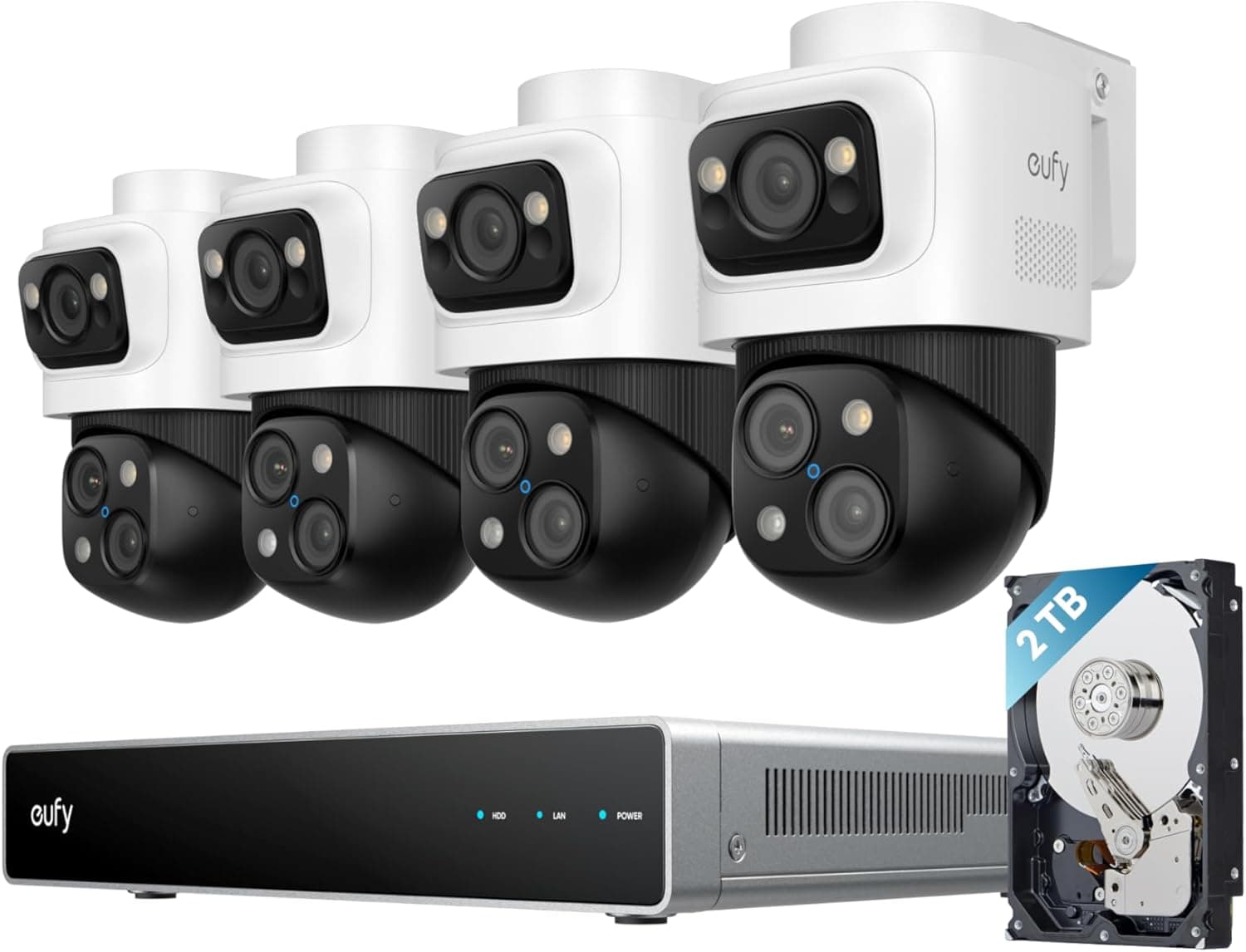 eufy 4K NVR Security Camera System S4 Max, Power Over Ethernet, Wired, 24/7 Recording, Triple Lens Bullet-PTZ Cam, 360° PTZ, Up to 16CH, Cross-Cam Tracking