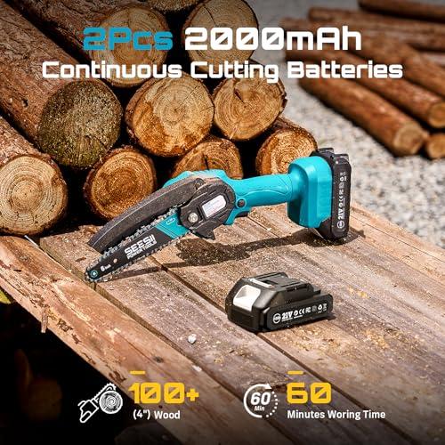 Seesii Mini Chainsaw, 6-inch Mini Chainsaw Cordless, Handheld Electric Power Chain Saw with 2 Batteries, for Tree Trimming Wood Cutting, Best Gifts for Father, Dad, Husband, Men