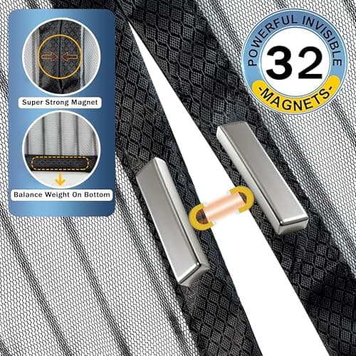 Door Net Screen with Magnet, Fits 36" x 82" Doors, 36 Magnets Auto Close