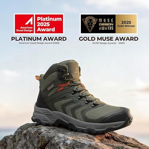 NORTIV 8 Men's Waterproof PRO Hiking Boots Outdoor Lightweight Non-Slip Arch Support Trekking Camping Ankle Boots Armadillo 3.0,Size 8,Army Green,NMUMHB2508 thumbnail 3