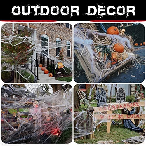 Decoraciones Telarañas Halloween ZPISF 1400 sqft con 150 Arañas Falsas Extra, Súper Elásticas para Interiores y Exteriores