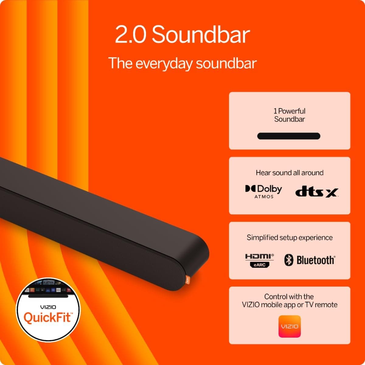 VIZIO 2.0 Soundbar w/Dolby Atmos & DTS:X, Bluetooth Speaker, QuickFit™ Compatible