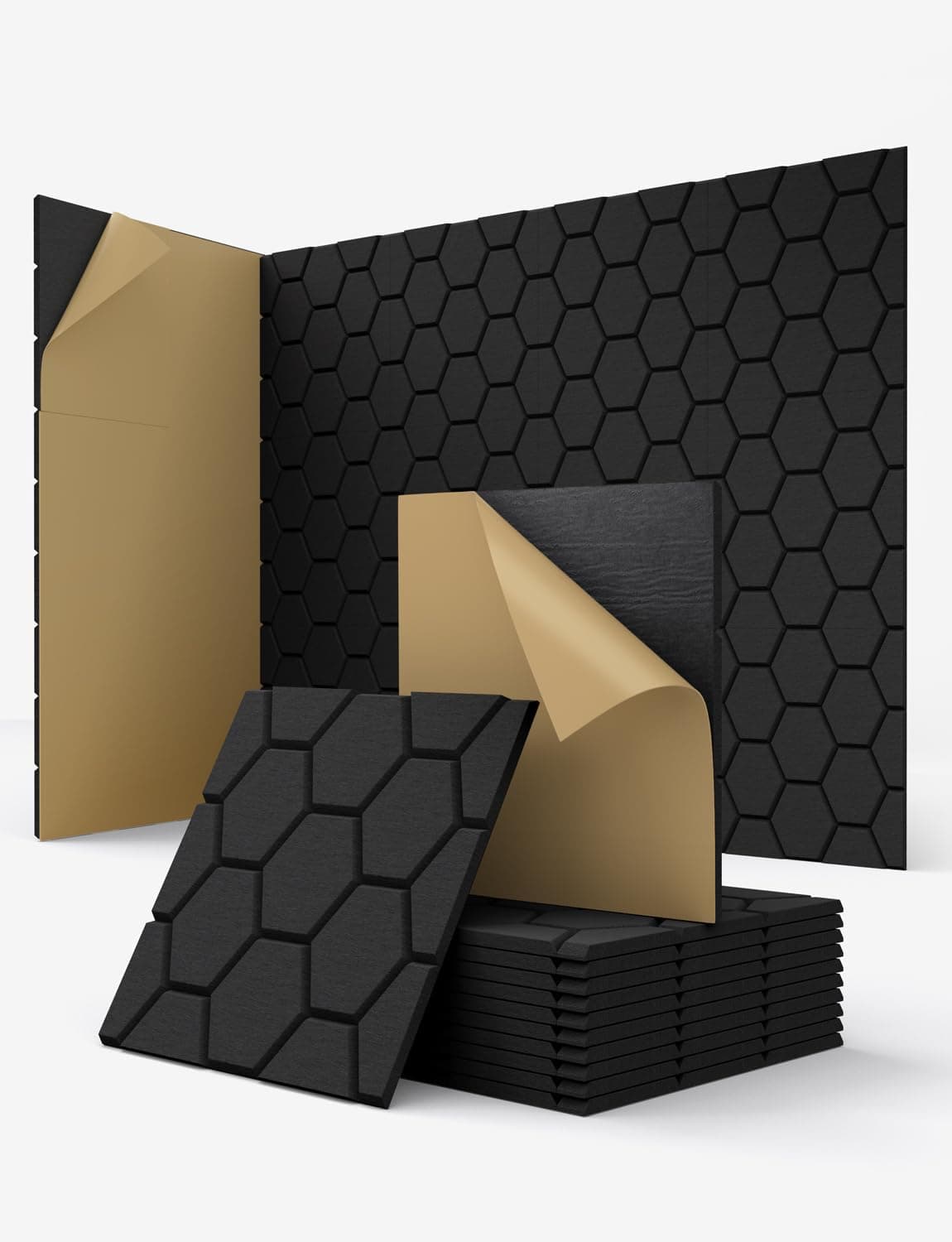 Acoustic Wall Panels Sound Absorbing, Honeycomb Self Adhesive Wall Tiles Panel, 12 Pack Decorative