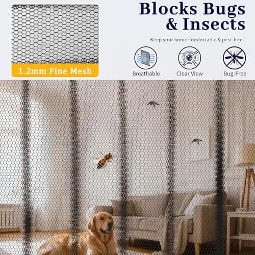Door Net Screen with Magnet, Fits 36" x 82" Doors, 36 Magnets Auto Close