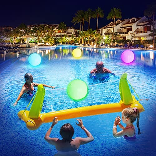 FLAMDYNO Pool Toys - 4 Pack Light Up Beach Balls for Kids w/ 8 Light Modes, Pool Beach Games Balls for Outdoor or Indoor Activities, Glow in The Dark Pool Beach Decorations for Kid