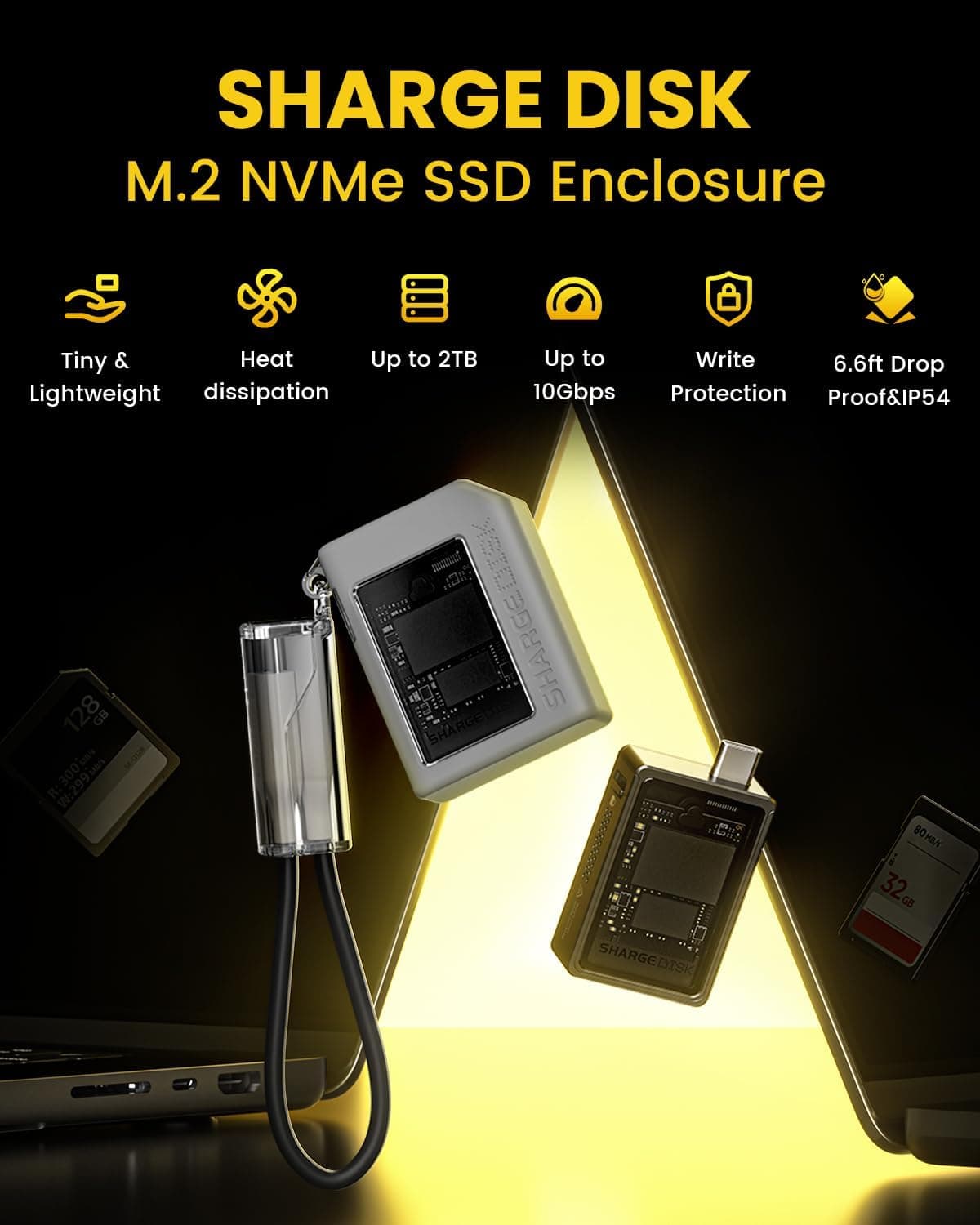 Miniatura de Sharge Disk M.2 NVMe SSD Enclosure with Active Cooling System, 10Gbps USB C 3.2 Gen2, Enclosure NVMe Reader Supports M Keys  2