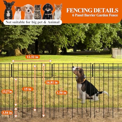 Garden Border Edging Fences, 12.32"*16.81" Decorative Fence Panel, Small Garden Fence Animal Barrier, No Dig Fences Barrier, Square 6 Pcs Black Metal Fencing, Dog Fencing Blocker f thumbnail 3
