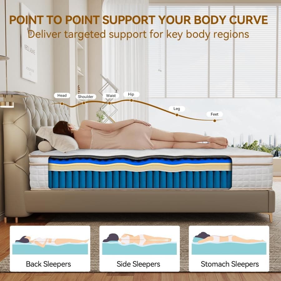 Queen Mattress 12 inch, Hybrid Mattress in a Box with Memory Foam and Pocket Springs for Pressure Relief, Medium Firm Queen Size Mattress
