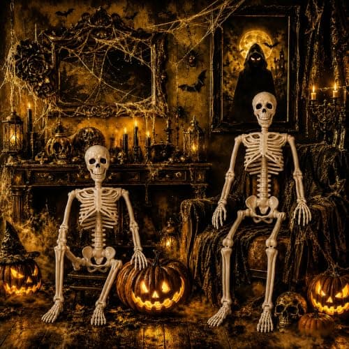 GCNBCNB Halloween Skeleton Decorations,36" Posable Human Skeleton Decorations for Halloween Party Decor, Haunted House Props Indoor Outdoor Decoration