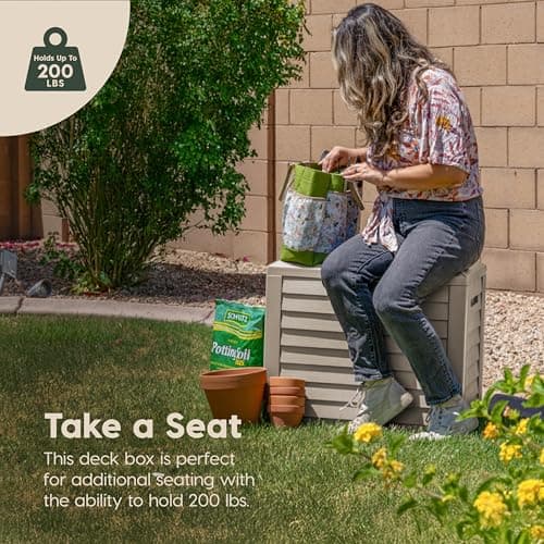 IRIS USA 35 Gallon Outdoor Deck Box, Lockable, Weather-Resistant, Beige thumbnail 12