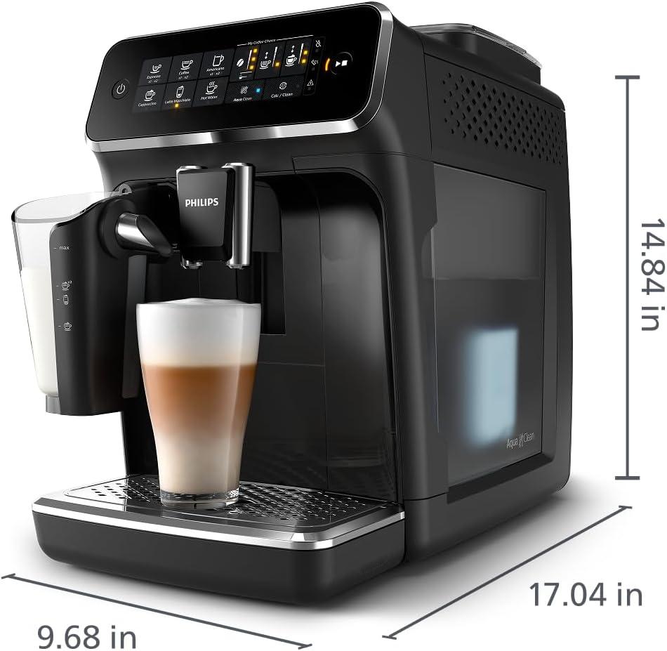 Philips 3200 Series Fully Automatic Espresso Machine, LatteGo Milk Frother, 5 Coffee Varieties, Intuitive Touch Display