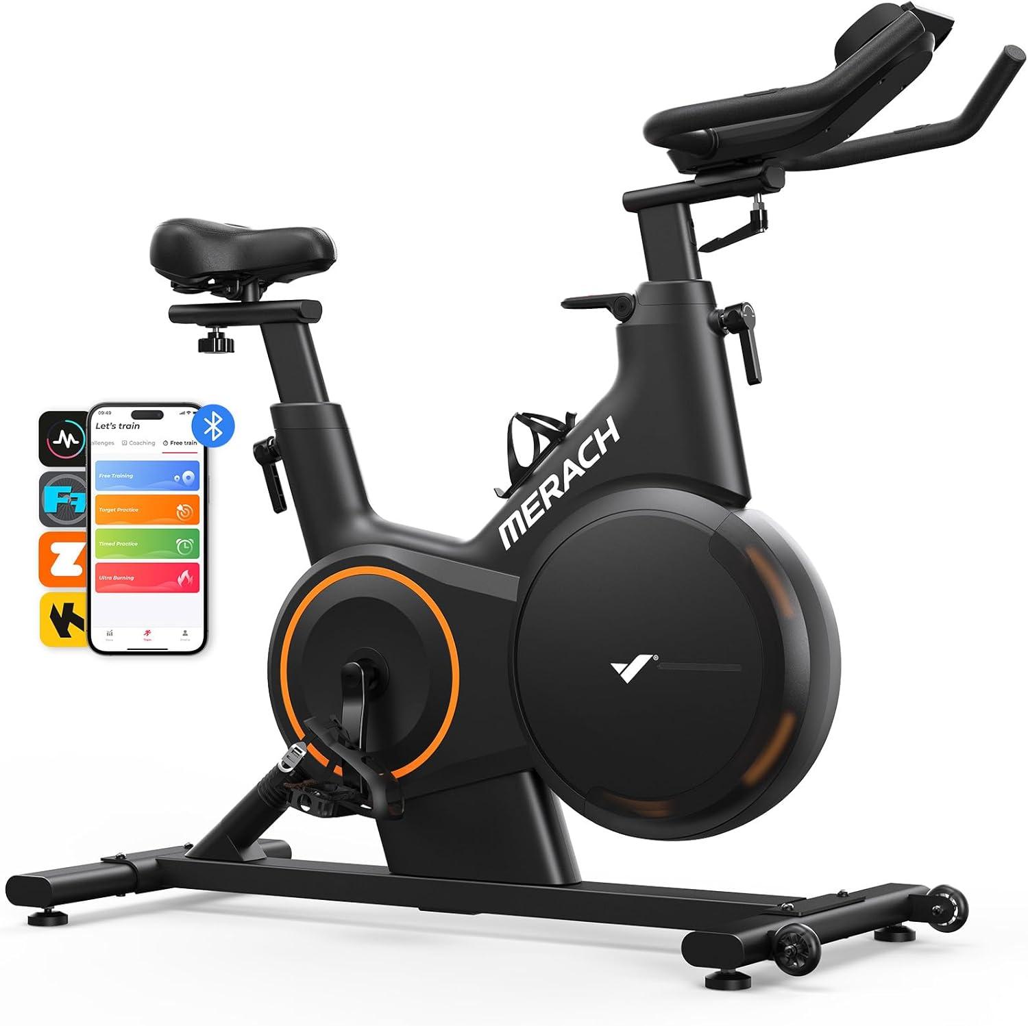MERACH Magnetic Exercise Bike, Indoor Cycling Bike with Self-Developed App, 350 lbs Weight Capacity & 40 lbs Flywheel