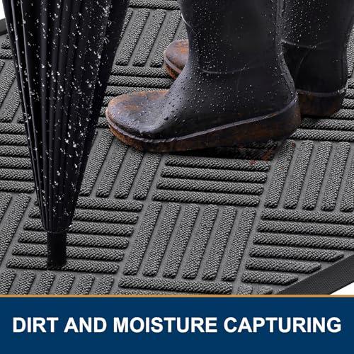 Smiry Front Door Mat Outside Entrance, Heavy Duty Outdoor Indoor Natural Rubber Doormat, Non Slip, Trap Dirt and Moisture, Easy Clean, Low Profile Patio Porch Entryway Mat, 29.5x17 thumbnail 4