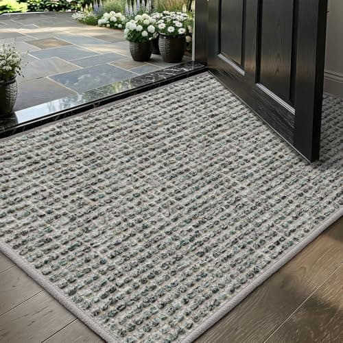 Color&Geometry Thin Indoor Door Mat 17"x30", Dirt & Moisture Trapping, Non-Slip Rubber Backing, Low Profile Inside Doormat for Home Entrance, Entryway, Patio & Porch,Sage Green