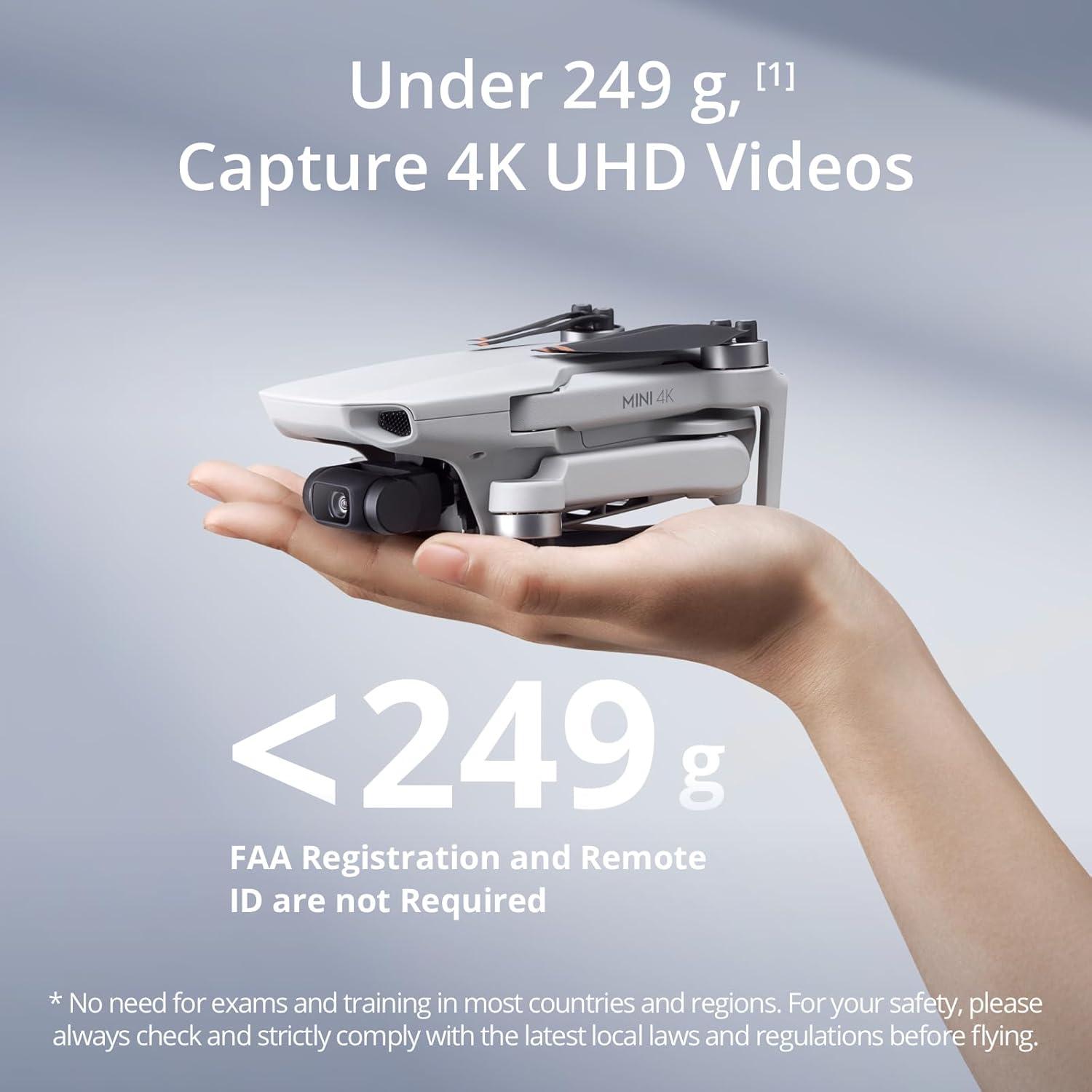 DJI Mini 4K, Drone with 4K UHD Camera for Adults, Under 249 g, 3-Axis Gimbal Stabilization, 10km Video Transmission, Auto Return, Wind Resistance