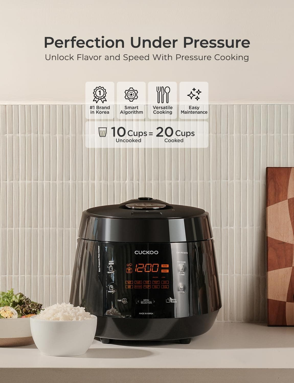 CUCKOO High Pressure Rice Cooker 10-Cup Uncooked / 20-Cup Cooked with Nonstick Inner Pot, Large Rice Maker with 13 Menu Options and Steam Plate