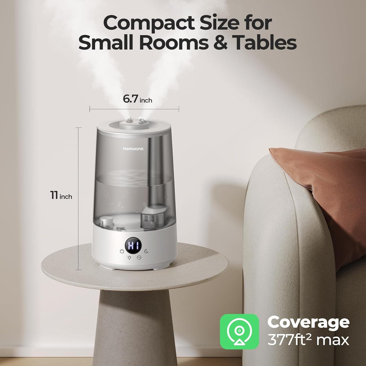 Homvana Humidifiers for Bedroom Home, 3.6 L Cool Mist Top-Fill 34H Super Long Time, Quiet 23dB, Baby Humidifier, Oil Diffuser thumbnail 2