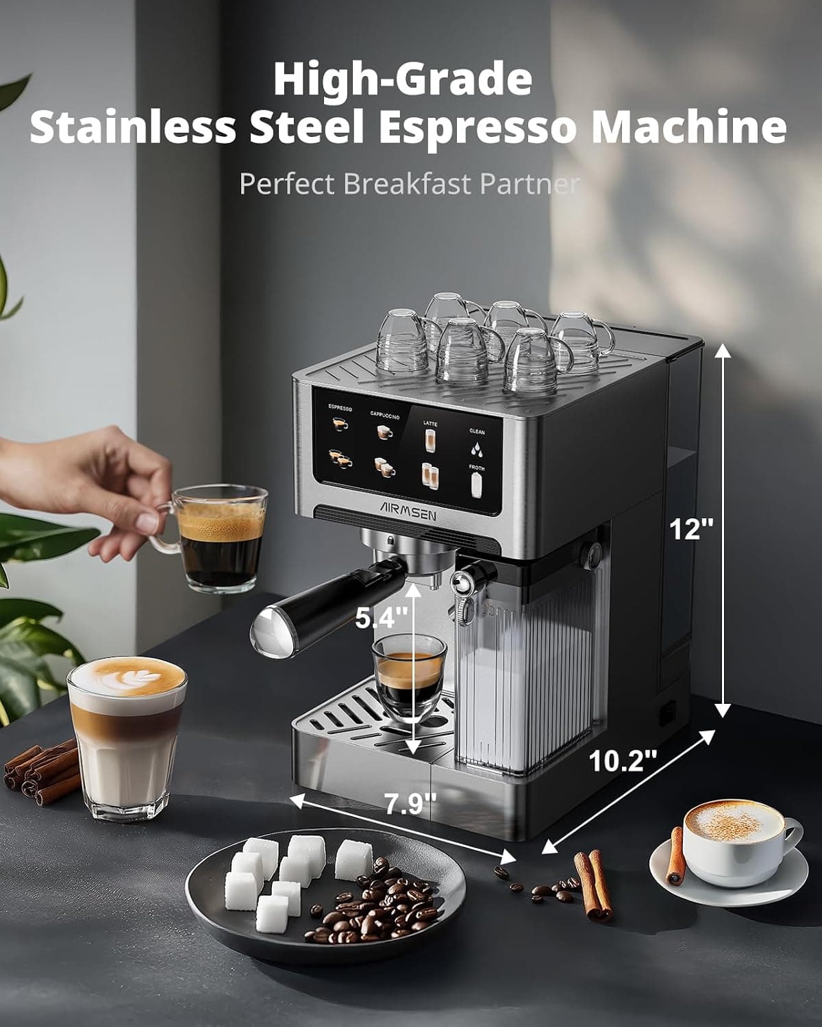 Miniatura de AIRMSEN 20 Bar Espresso Machine with Automatic Milk Frother, Cappuccino & Latte Coffee Maker with Quick Brew Dual Boiler (1350W + 1000W) 2