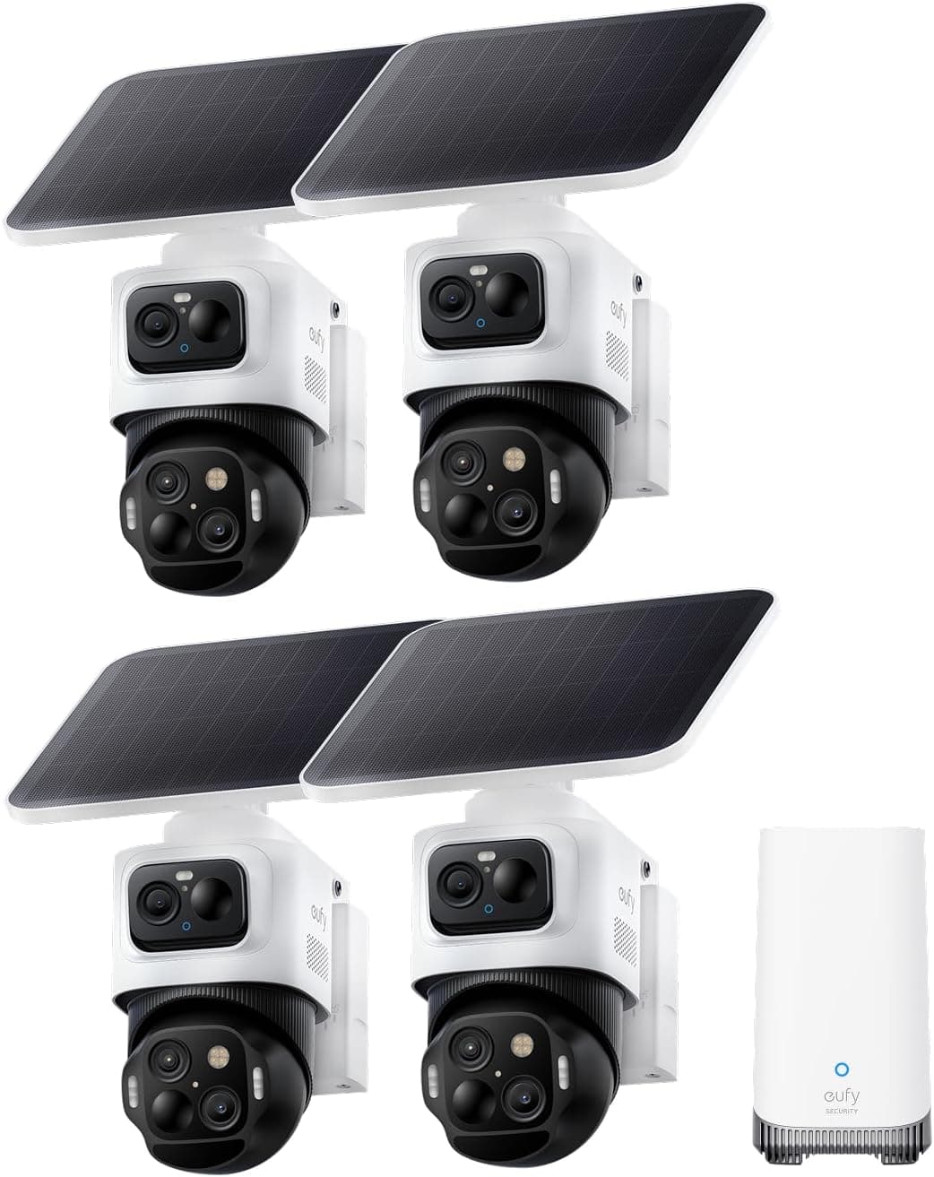 eufy Security eufyCam S4 4-Cam Kit, Solar Security Camera Wireless Outdoor, Triple Lens Bullet-PTZ Cam, 4K UHD, 360° Pan and Tilt, Auto Track
