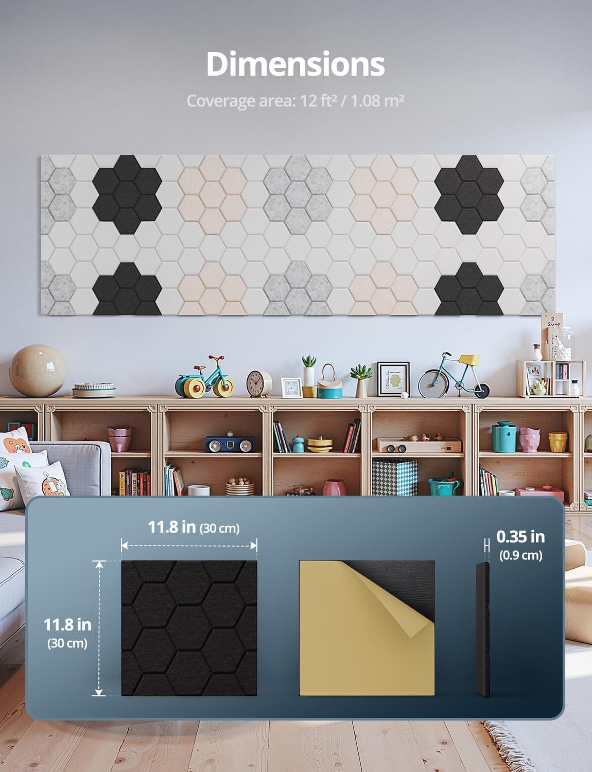 Acoustic Wall Panels Sound Absorbing, Honeycomb Self Adhesive Wall Tiles Panel, 12 Pack Decorative