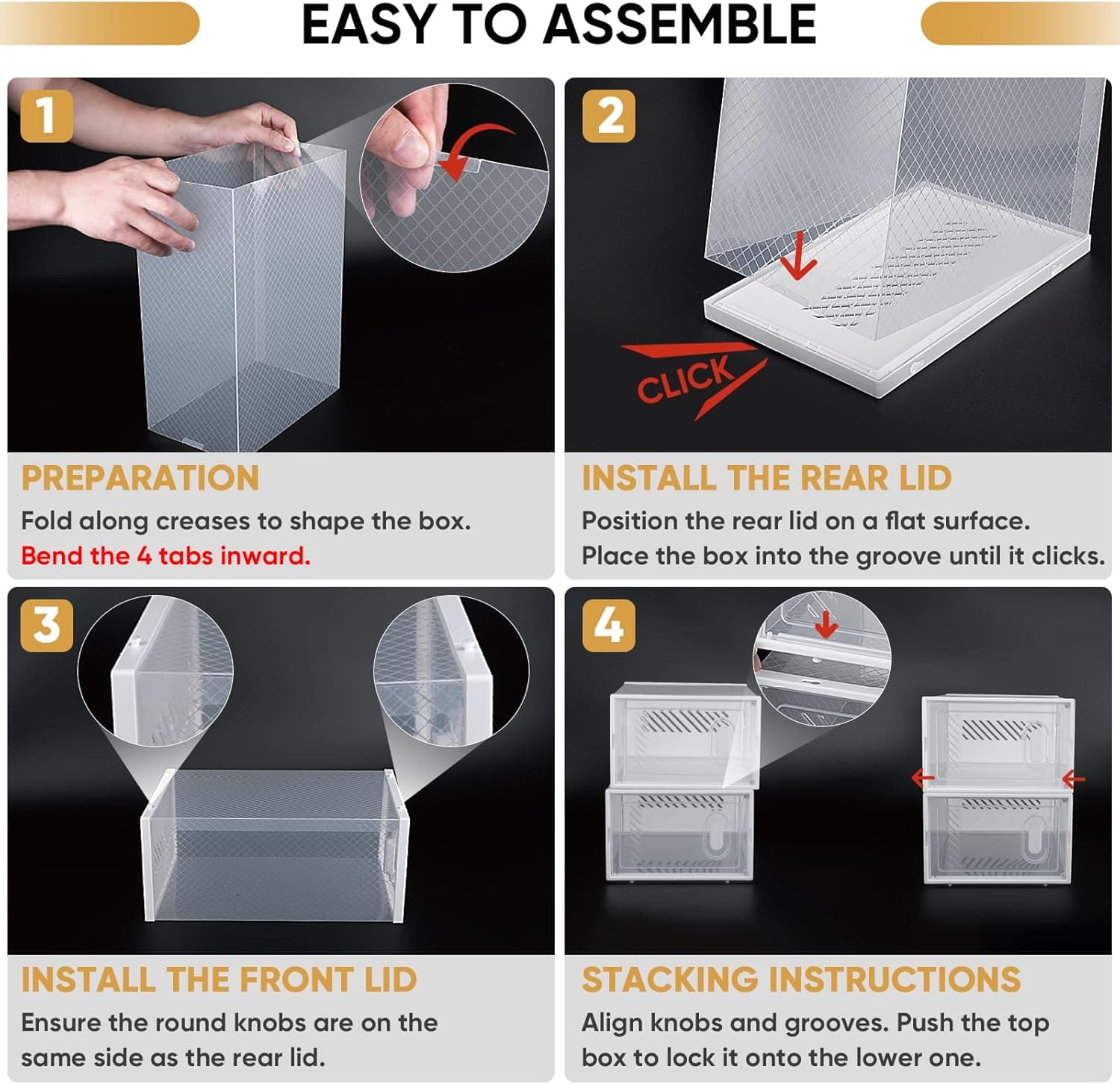 BALEINE 12 Pack Stackable Shoe Storage Boxes Fit Size 9, Thickened Clear Shoe Box Bins with Lids