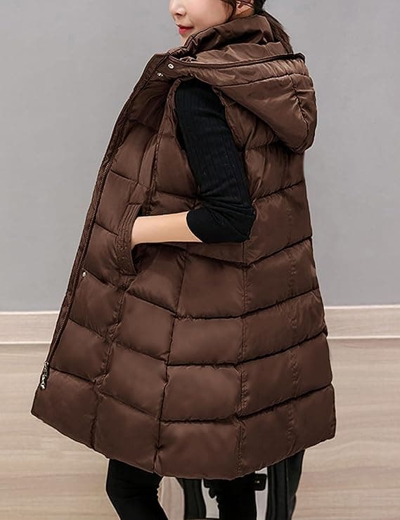 Miniatura de Tanming Women's Long Puffer Vest Casual Sleeveless Puffy Jacket with Removable Hood 4