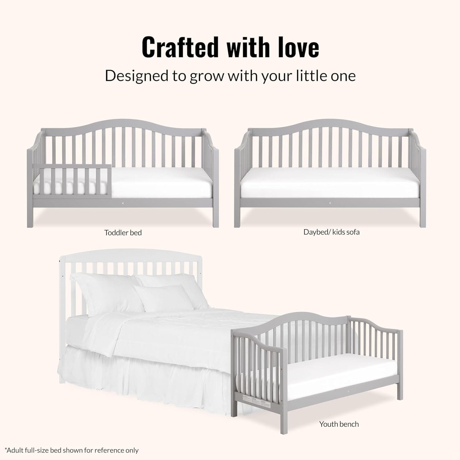 Dream On Me Austin Toddler Day Bed with Rails in Pebble Grey, Low to Floor Toddler Day Bed