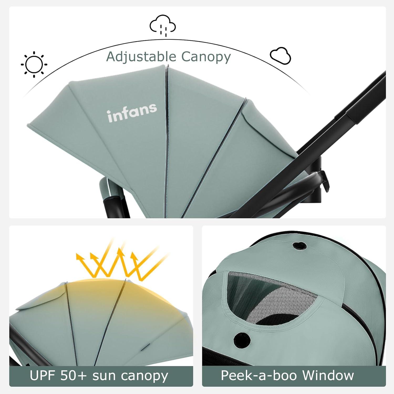 INFANS 2 in 1 Baby Stroller, High Landscape Infant Stroller & Reversible Bassinet Pram, Foldable Pushchair with Adjustable Canopy