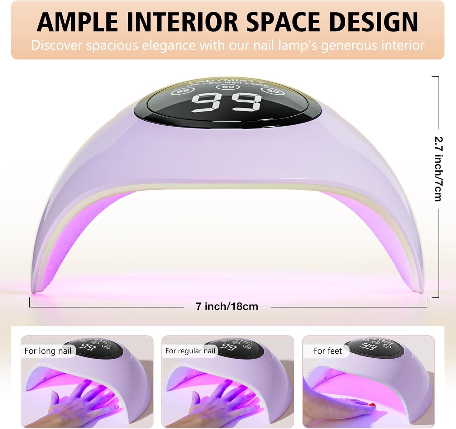Miniatura de 72W UV LED Nail Lamp Light Dryer for Nails Gel Polish with 18 Beads 3 Timer Setting & LCD Touch Display Screen 3