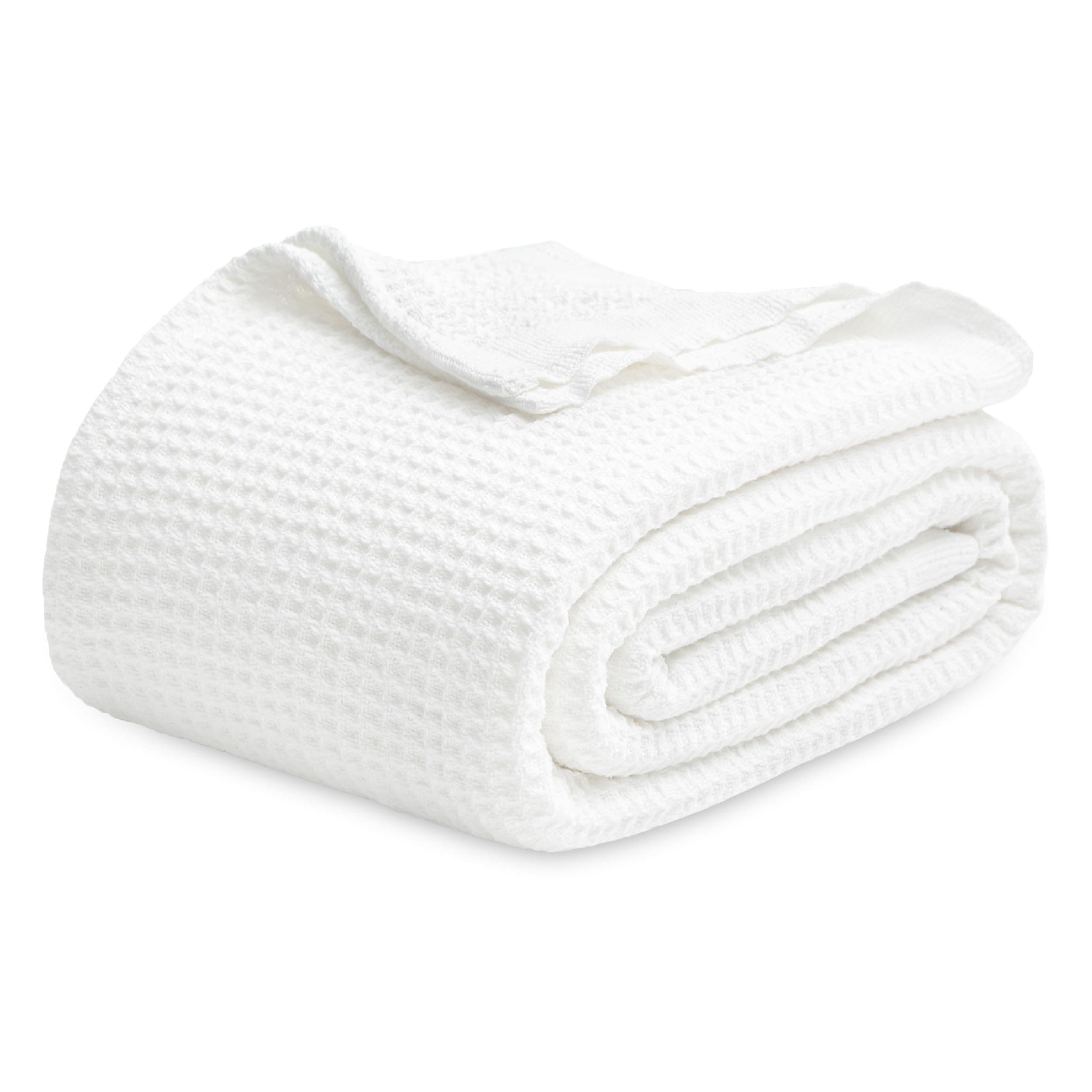 Bedsure Gentlesoft 100% Cotton Waffle Weave Blanket (White)