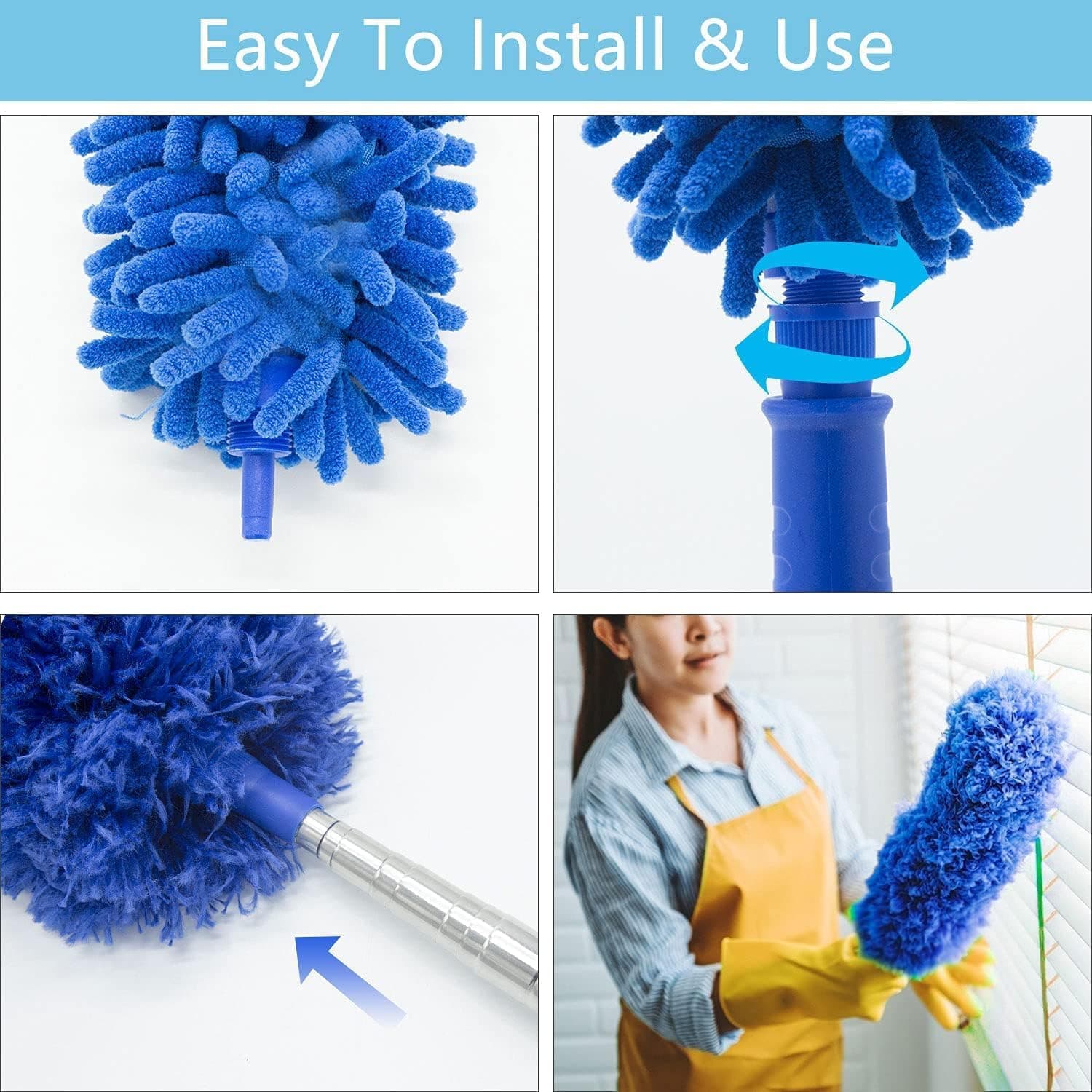 Miniatura de Cobweb Duster with Extension Pole, Washable Cleaning Duster Kit with 3 Duster Heads, Cobweb Duster, Corner Brush 5