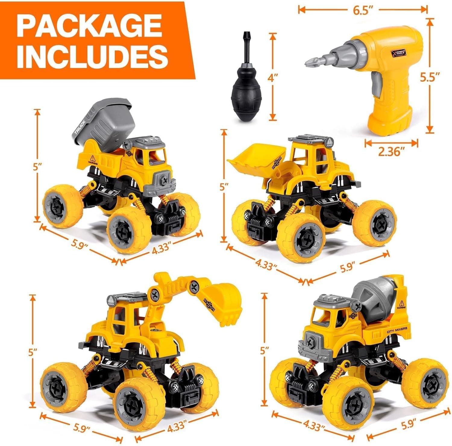 LUDILO 4PCS Take Apart Toys for 4 Year Old Boys Construction Toys with Electric Drill DIY Assembly Building Stem Toys Trucks