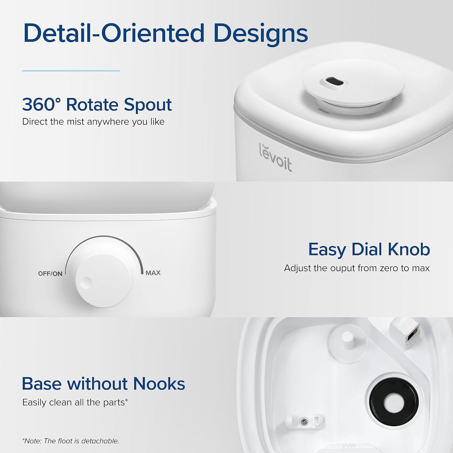 LEVOIT Top Fill Humidifiers for Bedroom, 2.5L Tank for Large Room, Easy to Fill & Clean, 28dB Quiet Cool Mist Air Humidifier