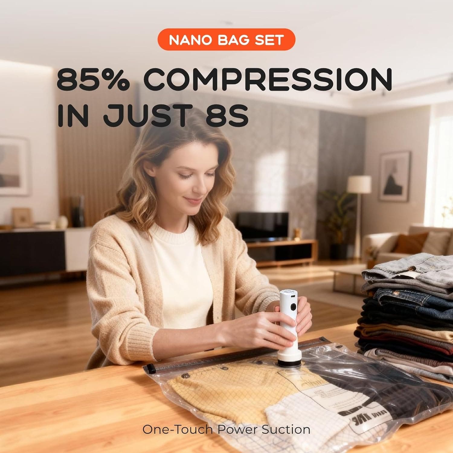VOLLYC Vacuum Bags for Clothing Travel with Rechargeable Air Pump