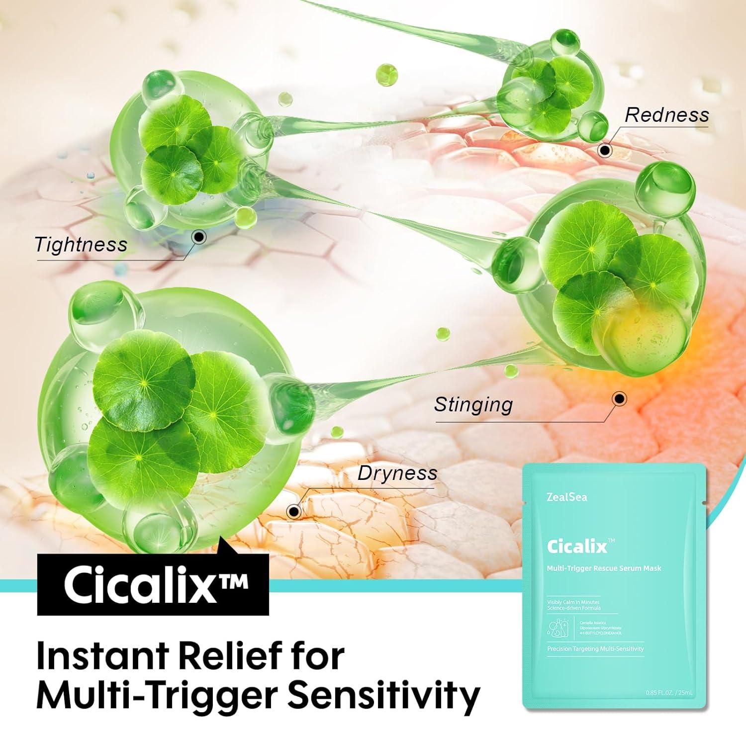 Cicalix Face Masks Skincare Set, ZealSea Derm Solution Sheet Mask for Multi-Trigger Sensitivity, Soothing & Calming, Strengthen & Restore Skin