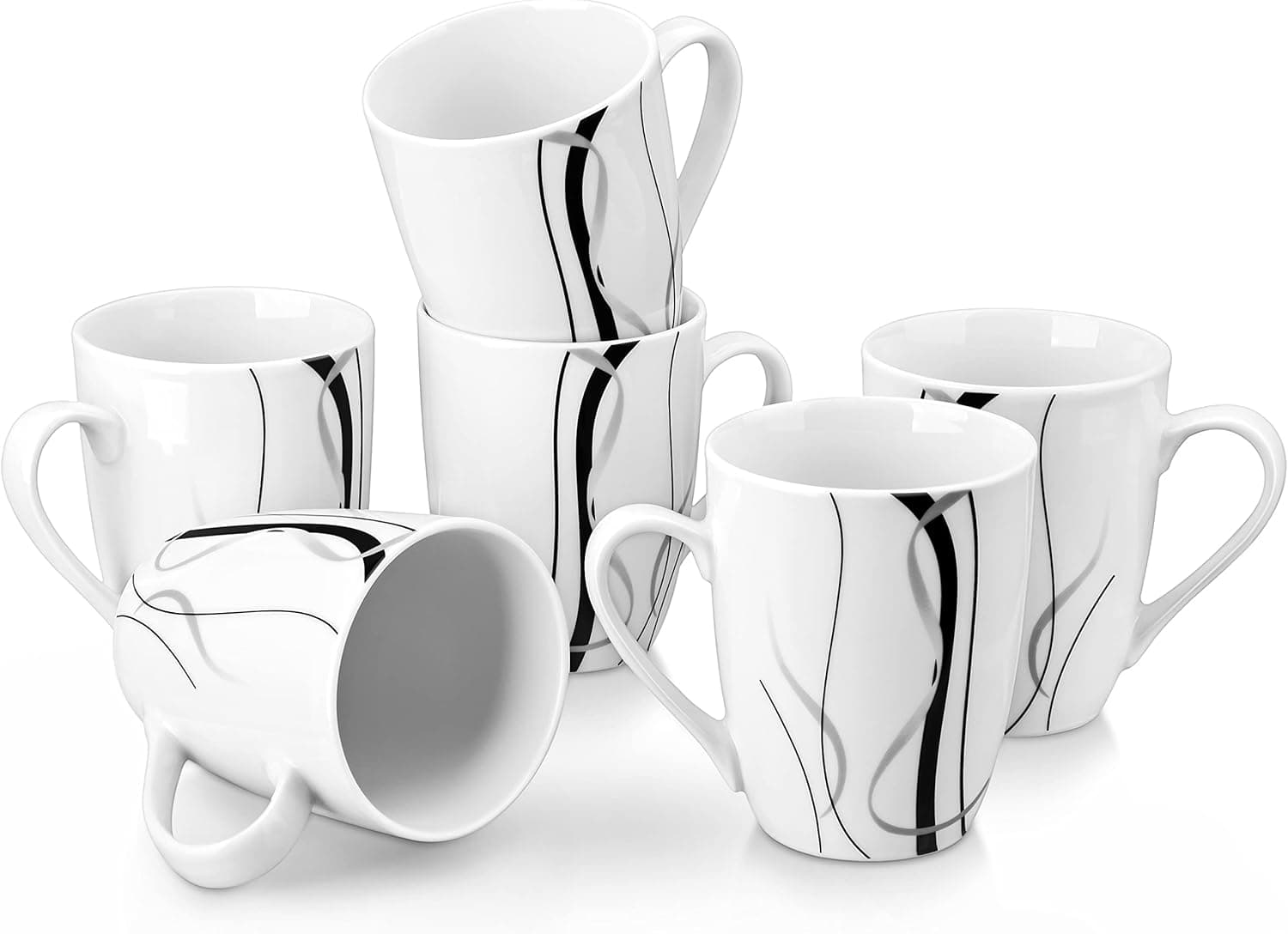 VEWEET Ceramic Coffee Mugs Set of 6, 11 OZ Coffee Cups Set with Handle, White Mugs Set Porcelain Cup Set for Kitchen, Microwave Dishwasher Safe