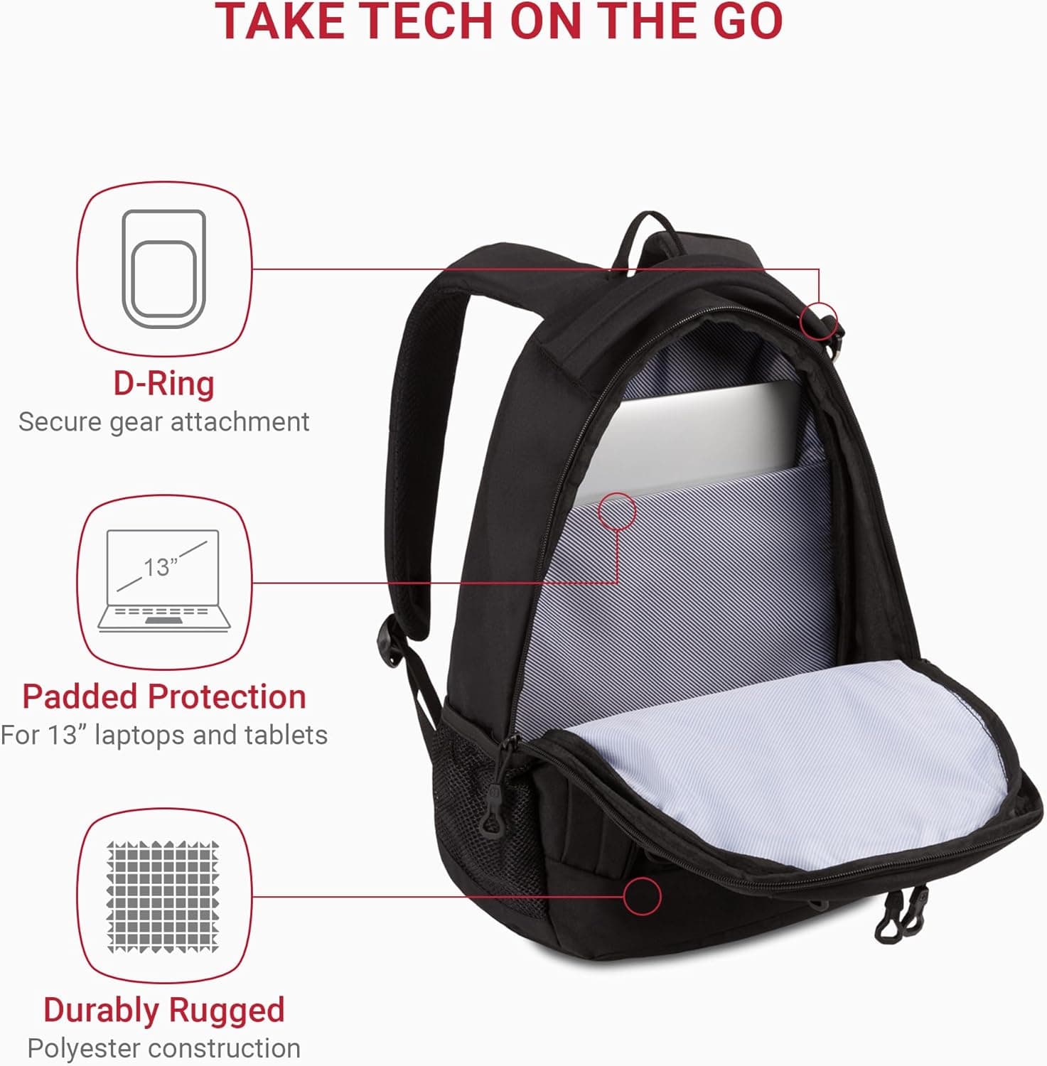 Miniatura de SwissGear 1186 Special Edition 13” Laptop Backpack Black – Compact Tech Bag with Reflective Accents 2