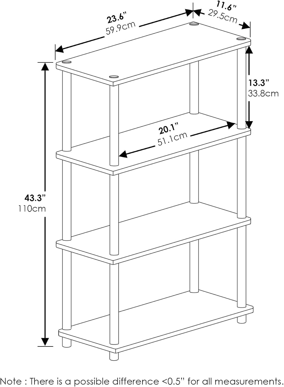 Miniatura de Furinno (99557GYW/BK) Turn-N-Tube 4-Tier Multipurpose Shelf Display Rack - French Oak Grey/Black 6
