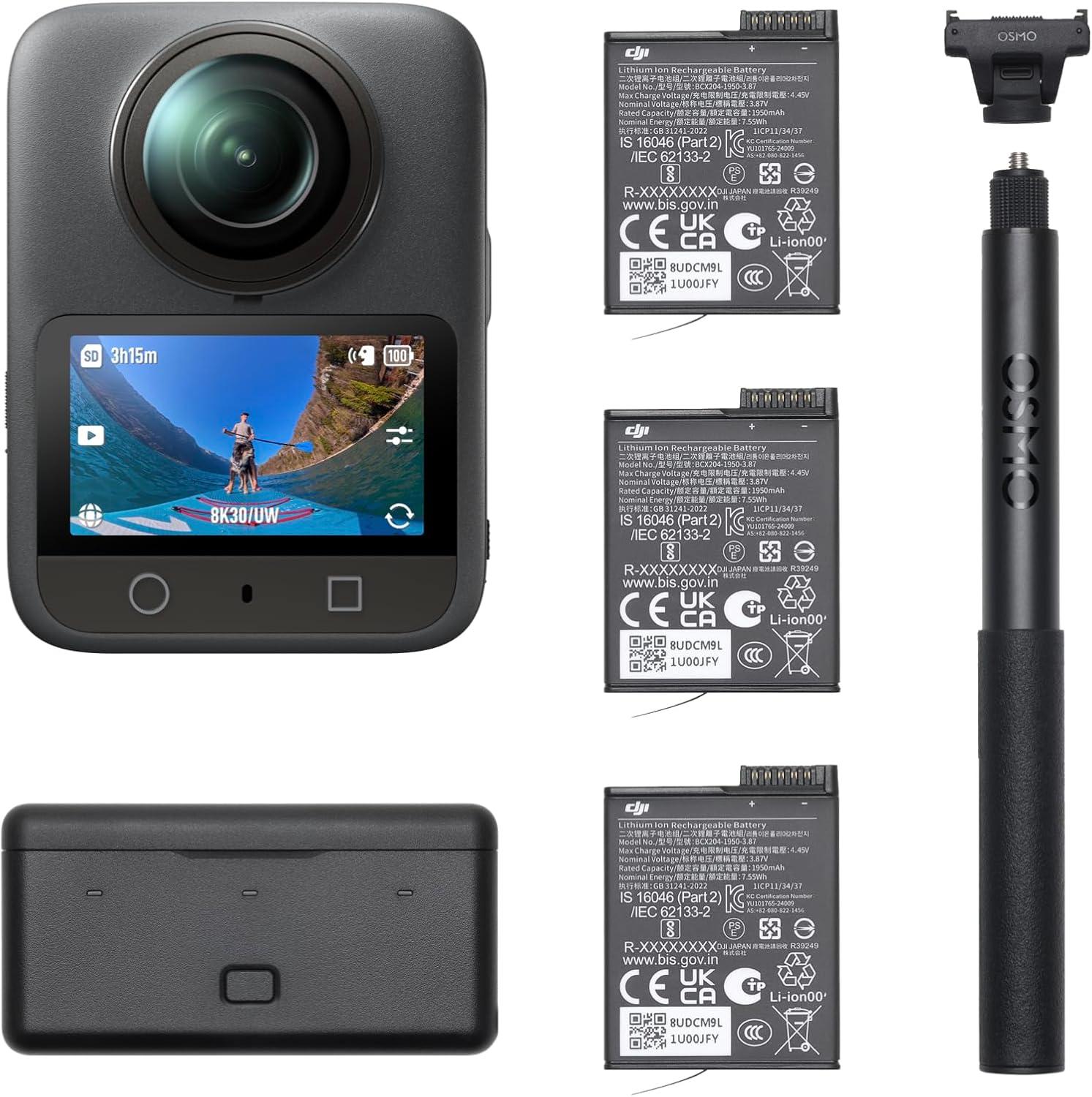 DJI Osmo 360 Camera Adventure Combo, Waterproof 8K 360° Action Camera with 1-Inch 360° Imaging, Extended Battery Life with 3 Batteries