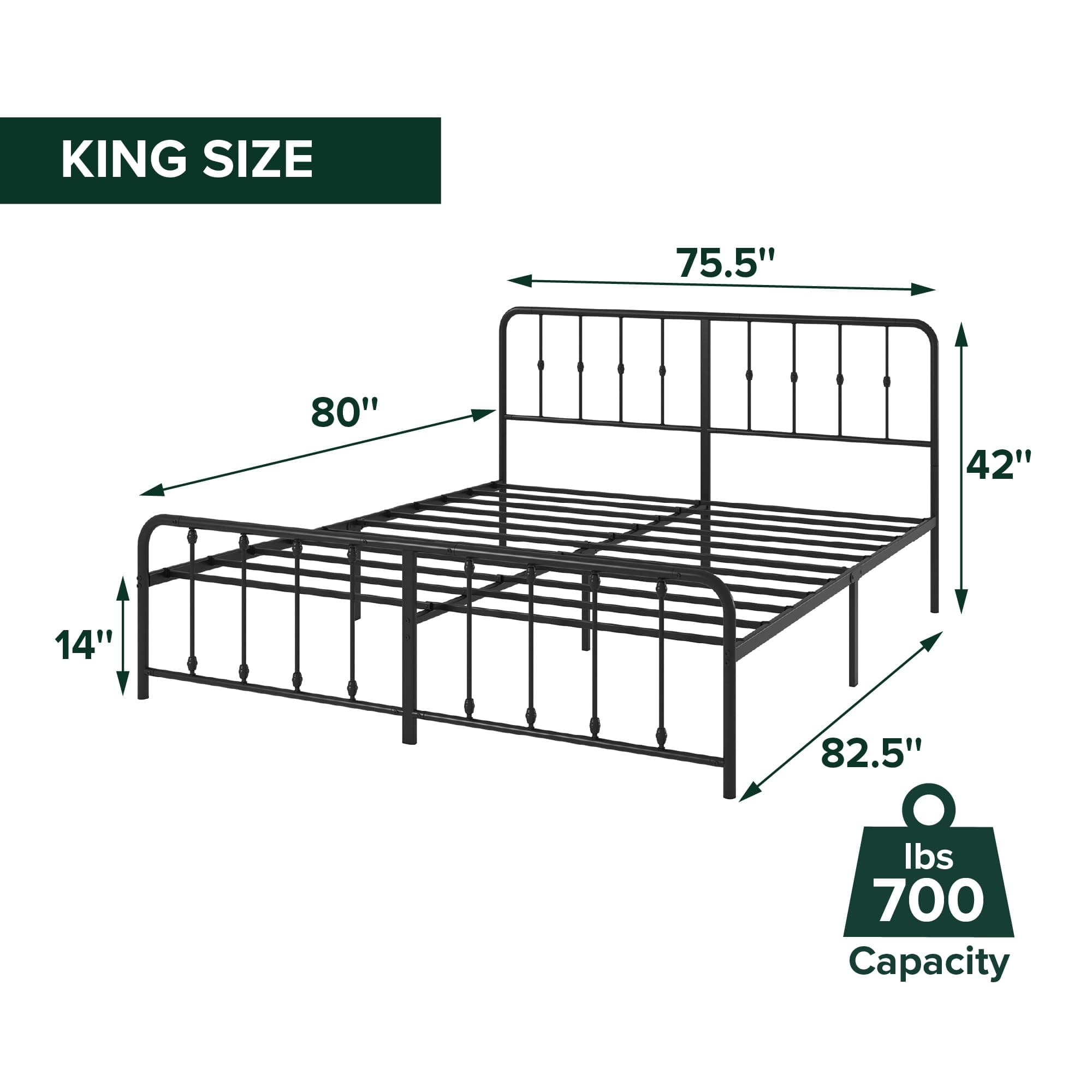 Base Cama King Zinus Leonardo de Metal con Cabecera Victoriana - 17% Desc.