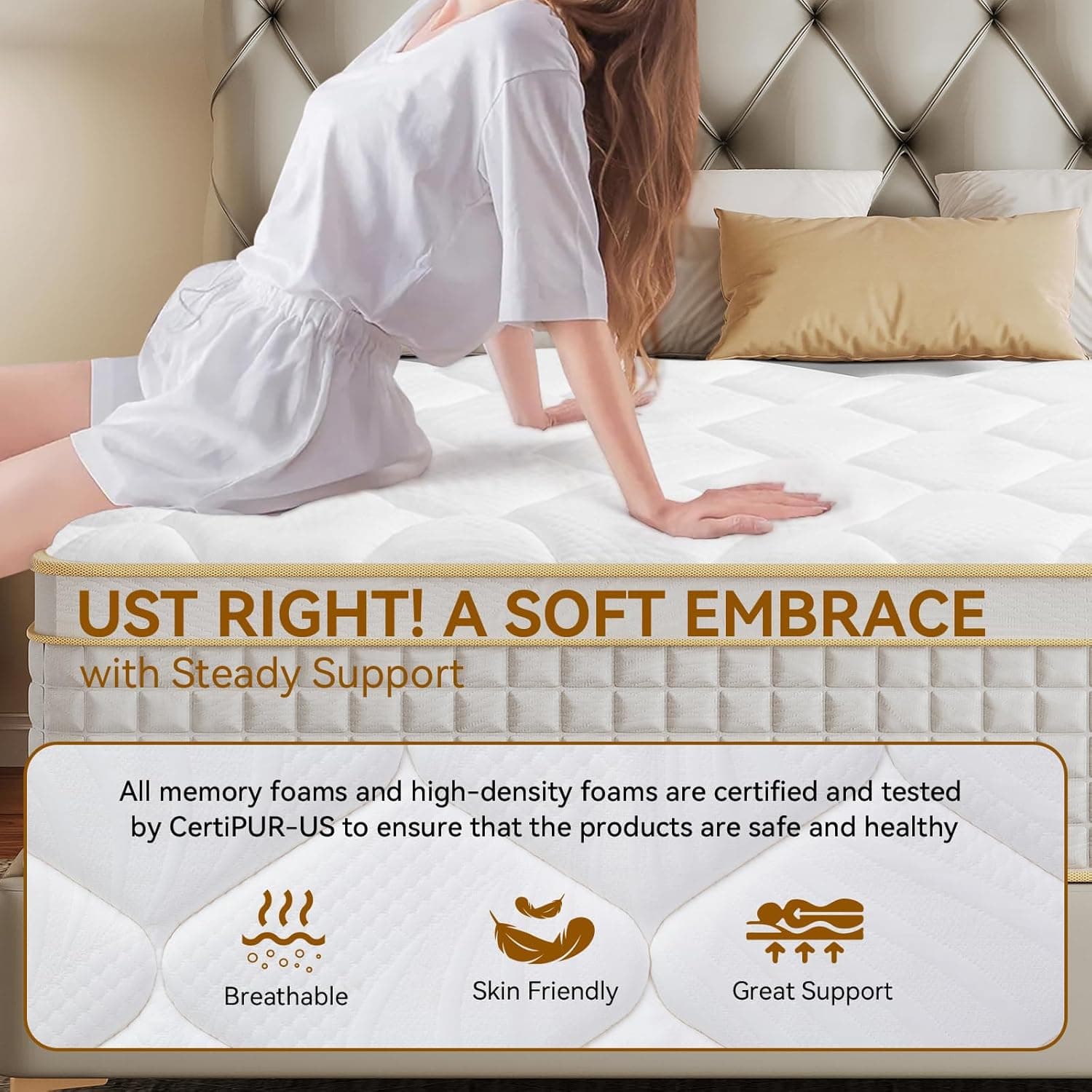 Queen Mattress 12 inch, Hybrid Mattress in a Box with Memory Foam and Pocket Springs for Pressure Relief, Medium Firm Queen Size Mattress