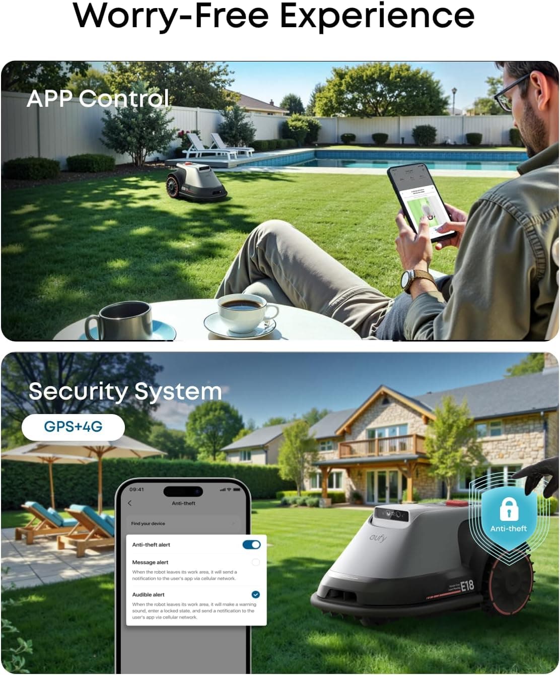 Miniatura de eufy E18 Robot Lawn Mower,Max 0.3 Acres,Wireless Robot Mower with Auto Mapping 8